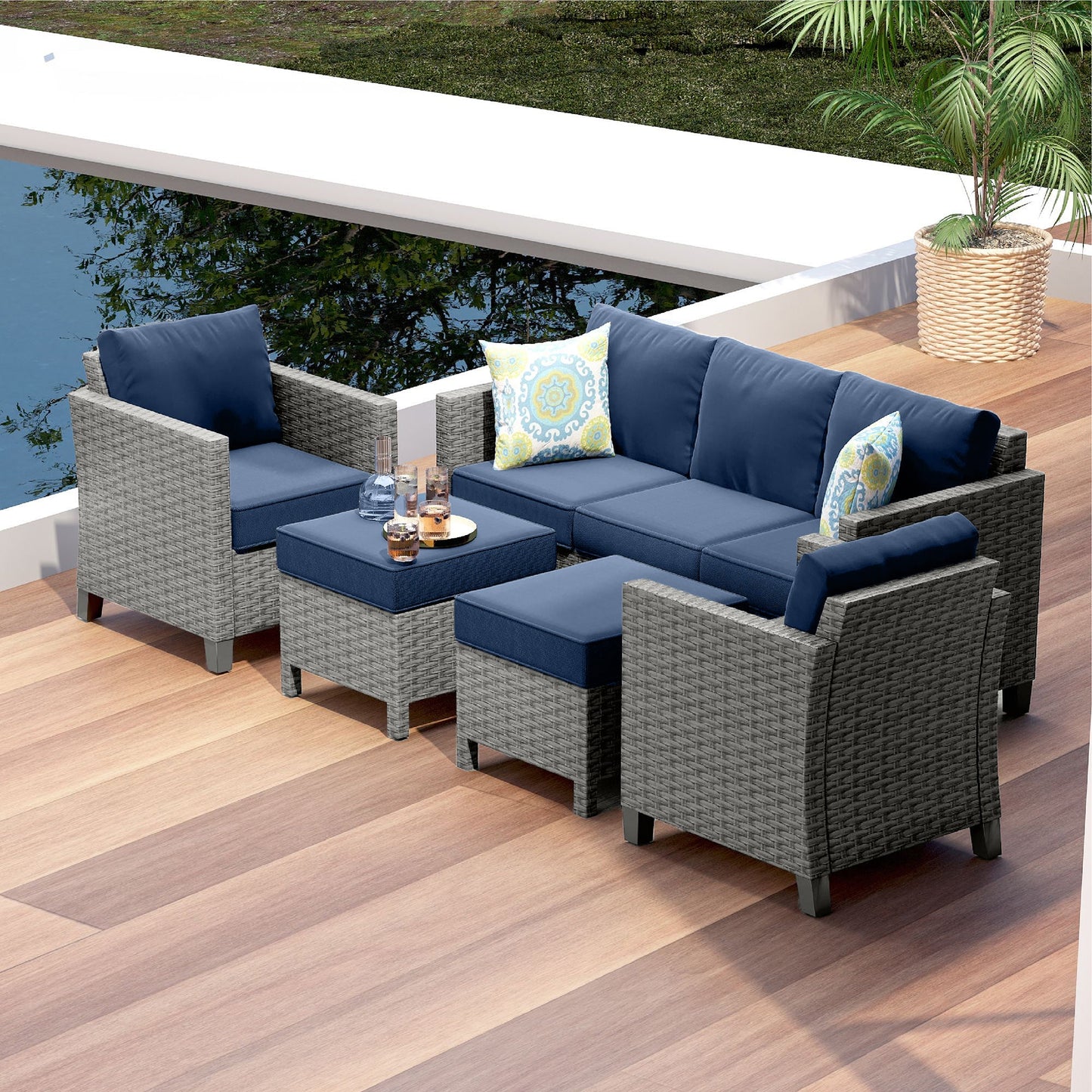 Sunscape 5 Piece Patio Furniture Wicker Conversation Set