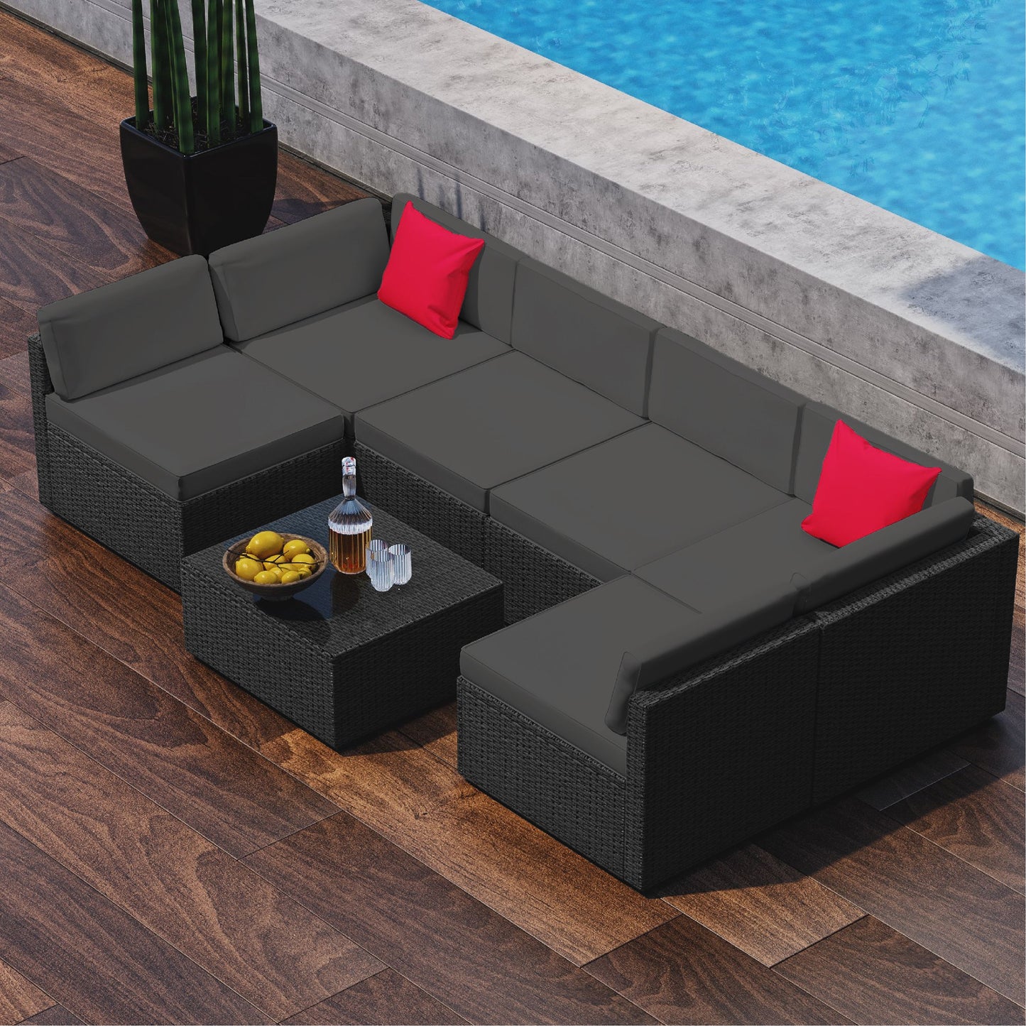Sunscape 7 Piece Patio Furniture Wicker Conversation Set