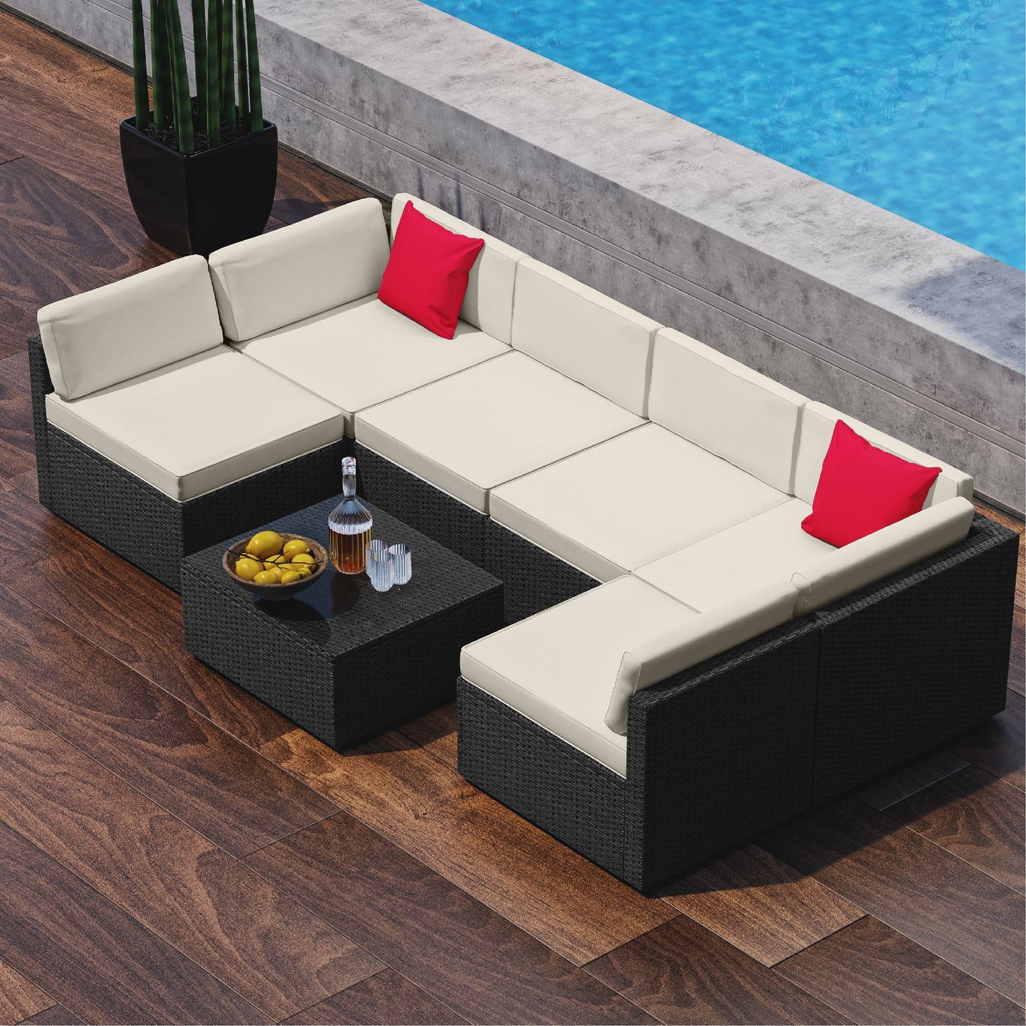 Sunscape 7 Piece Patio Furniture Wicker Conversation Set