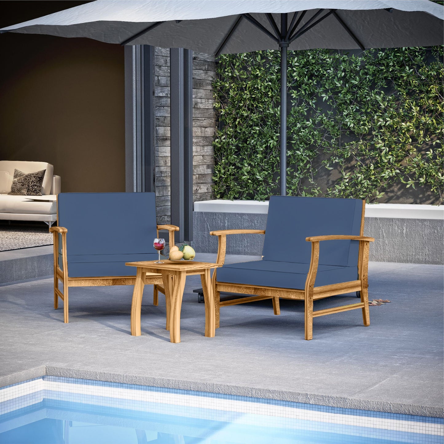 Sunscape 3 Piece Patio Bistro Furniture Wood Conversation Set