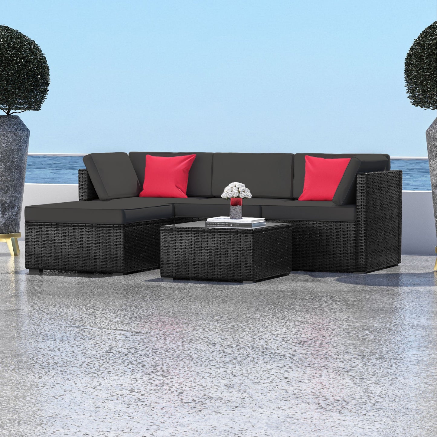 Sunscape 5 Piece Patio Furniture Corner Sofa Set
