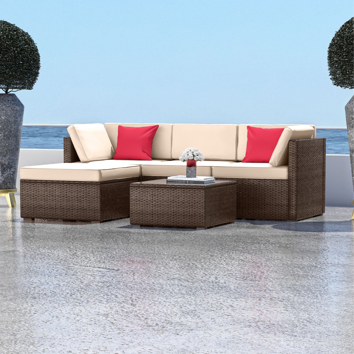 Sunscape 5 Piece Patio Furniture Corner Sofa Set