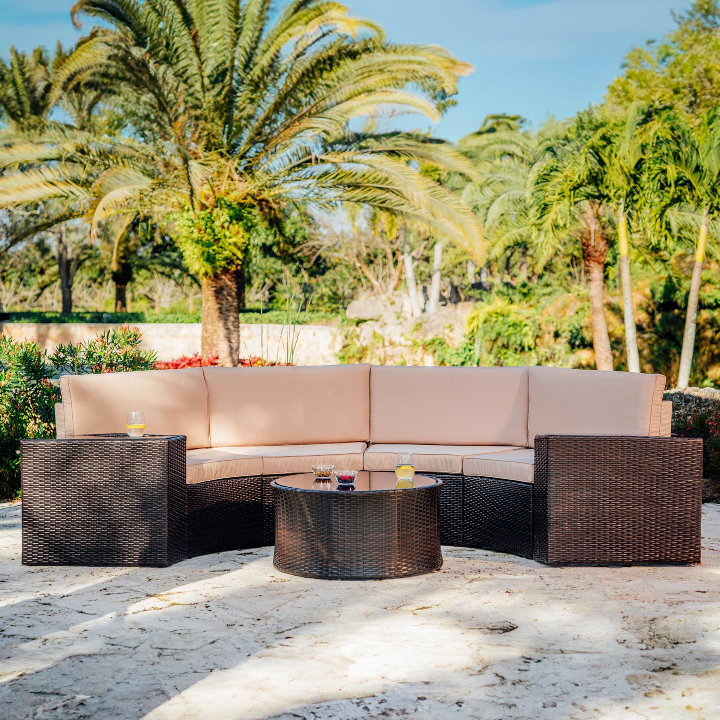 Sunscape 4 Piece Patio Conversation Semi Circle Sofa Set