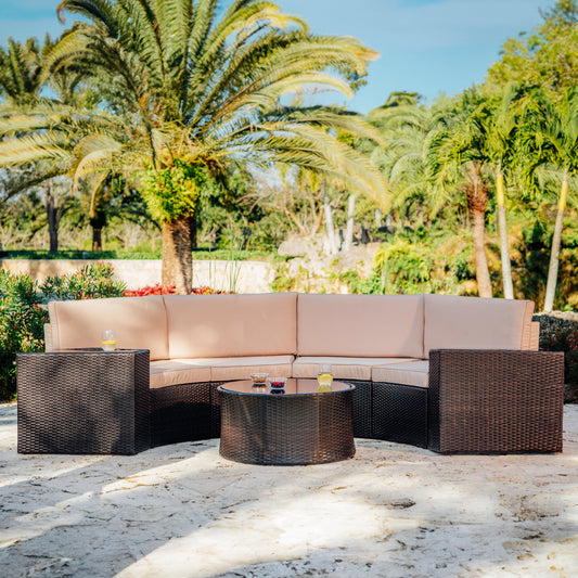 Sunscape 4 Piece Patio Conversation Semi Circle Sofa Set