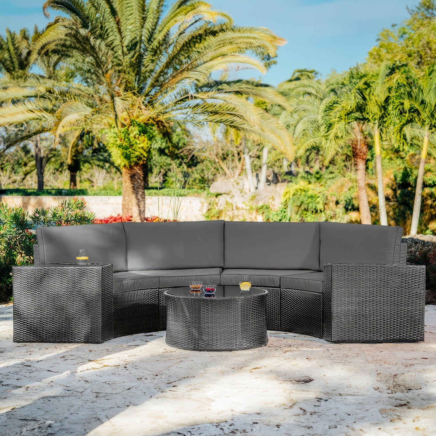 Sunscape 4 Piece Patio Conversation Semi Circle Sofa Set