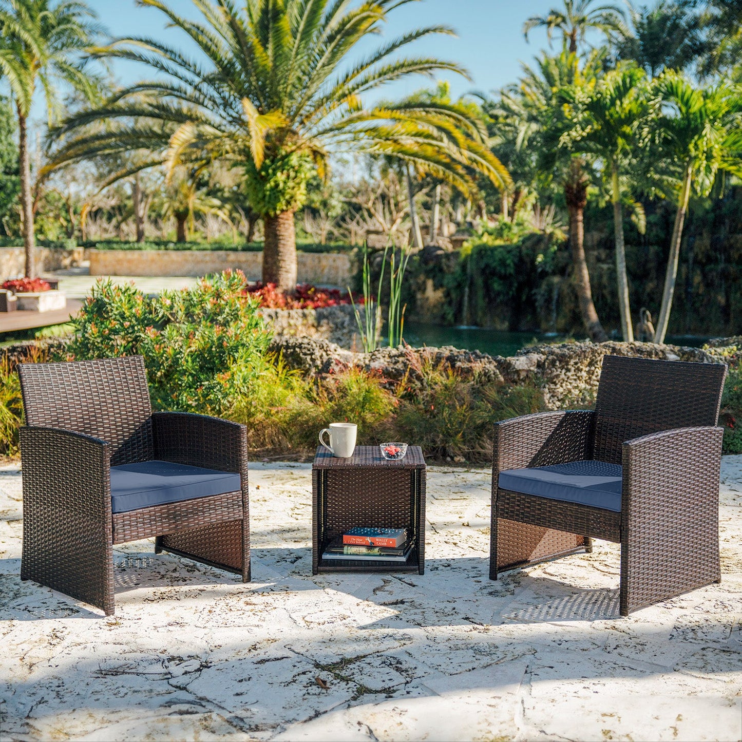 Sunscape 3 Piece Patio Furniture Wicker Conversation Set
