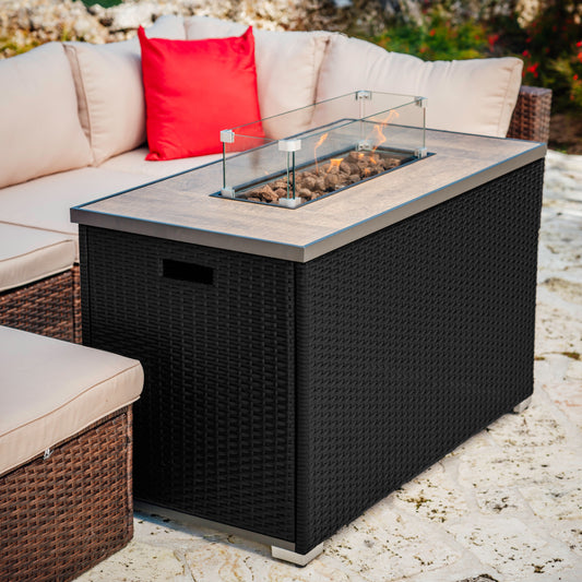 Sunscape 43" Fire Pit Table with Glass Shield with cover