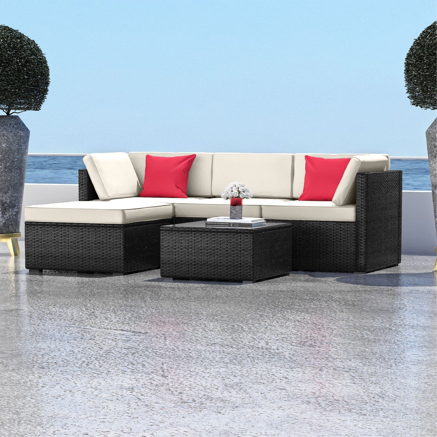 Sunscape 5 Piece Patio Furniture Corner Sofa Set
