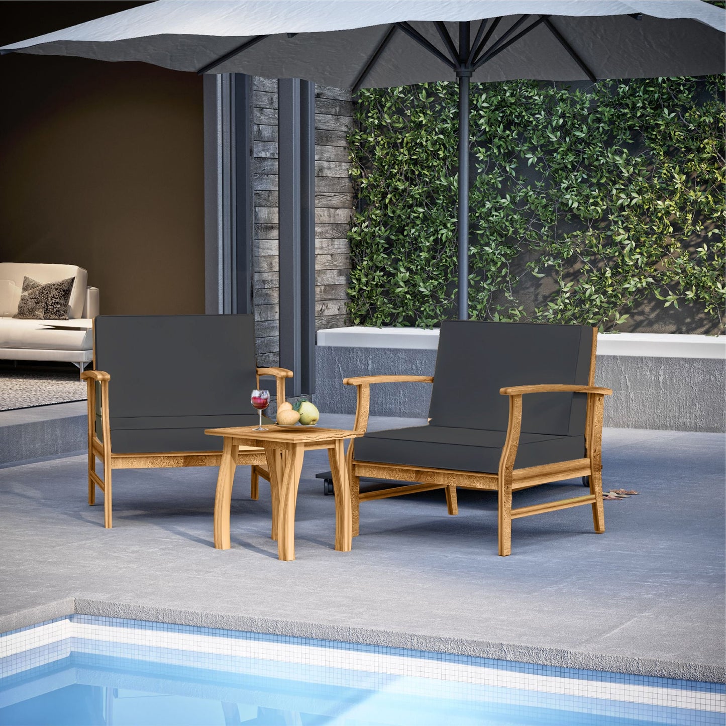 Sunscape 3 Piece Patio Bistro Furniture Wood Conversation Set