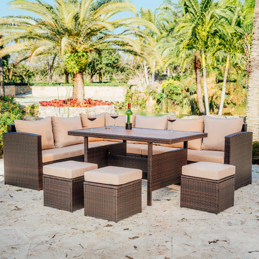 Sunscape 7 Piece Patio Dining Sofa Set