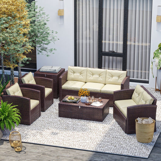Sunscape 6 Piece Storage Table Patio Furniture Wicker Conversation Set