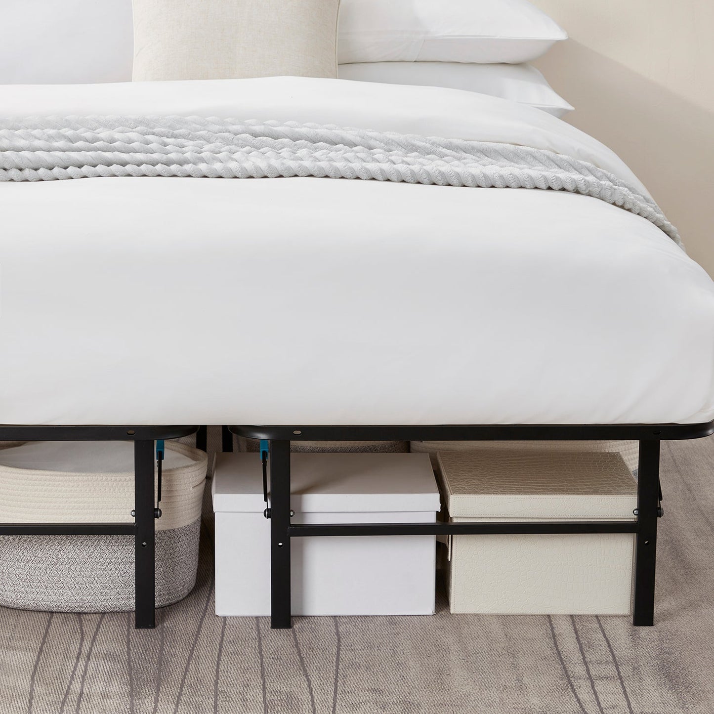 Foldable Metal Platform Storage Bed Frame