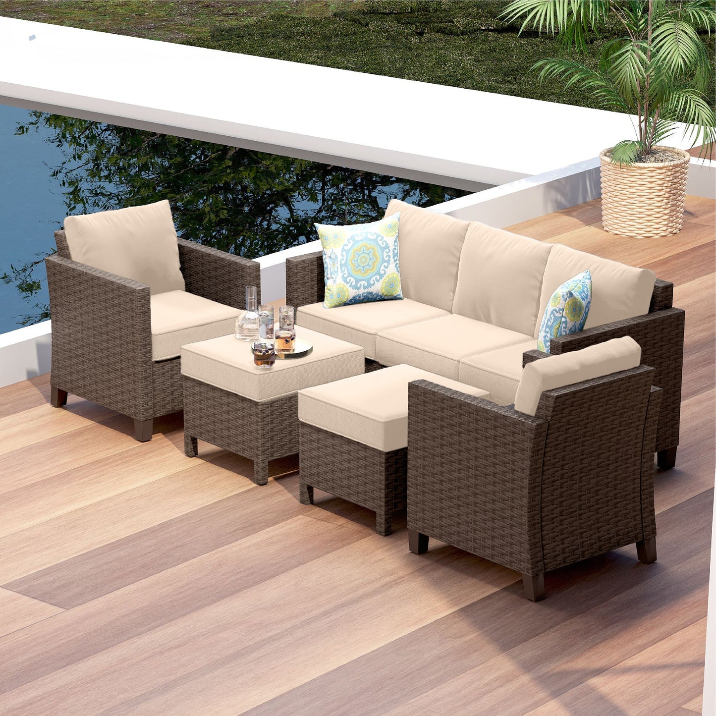 Sunscape 5 Piece Patio Furniture Wicker Conversation Set