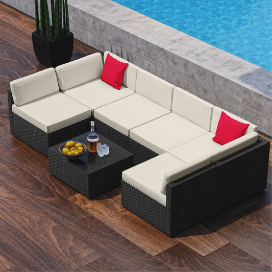 Sunscape 7 Piece Patio Furniture Wicker Conversation Set