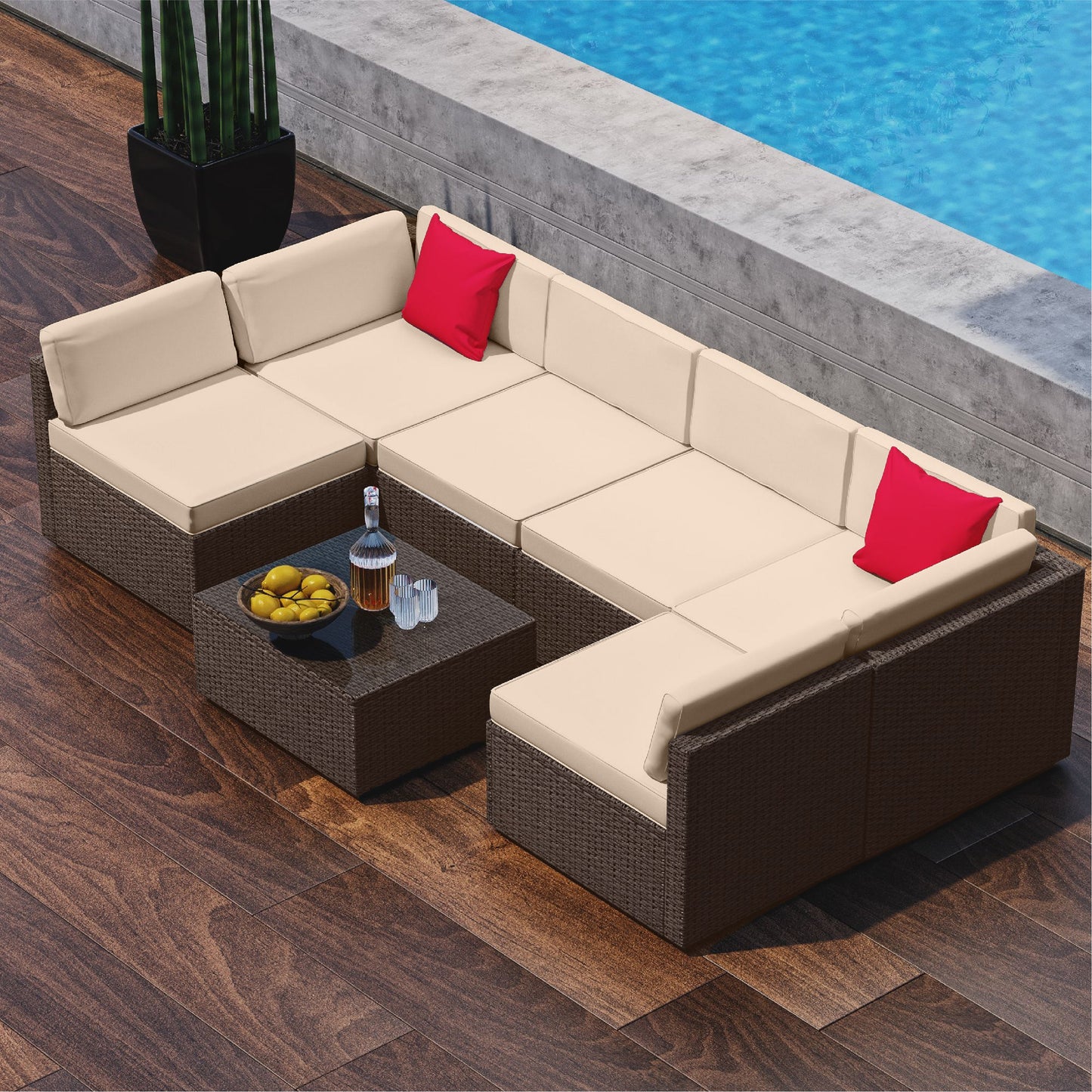 Sunscape 7 Piece Patio Furniture Wicker Conversation Set