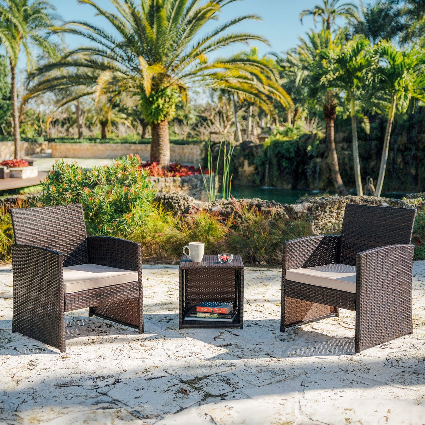 Sunscape 3 Piece Patio Furniture Wicker Conversation Set