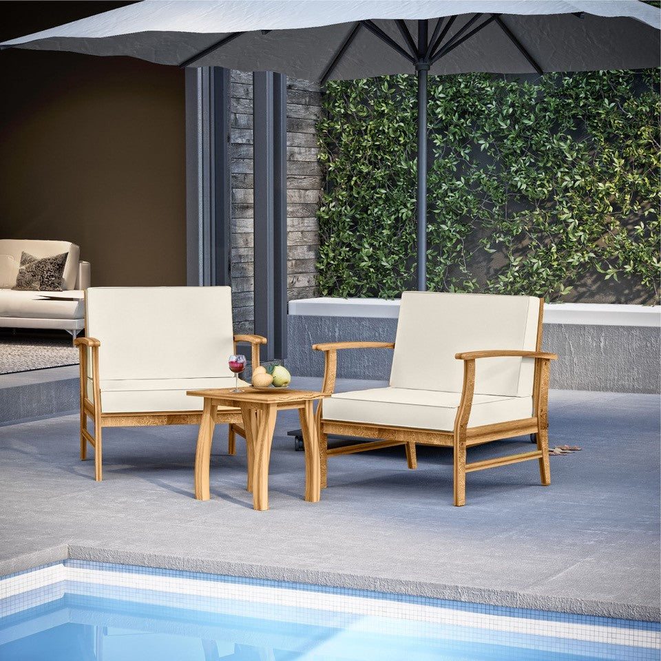 Sunscape 3 Piece Patio Bistro Furniture Wood Conversation Set